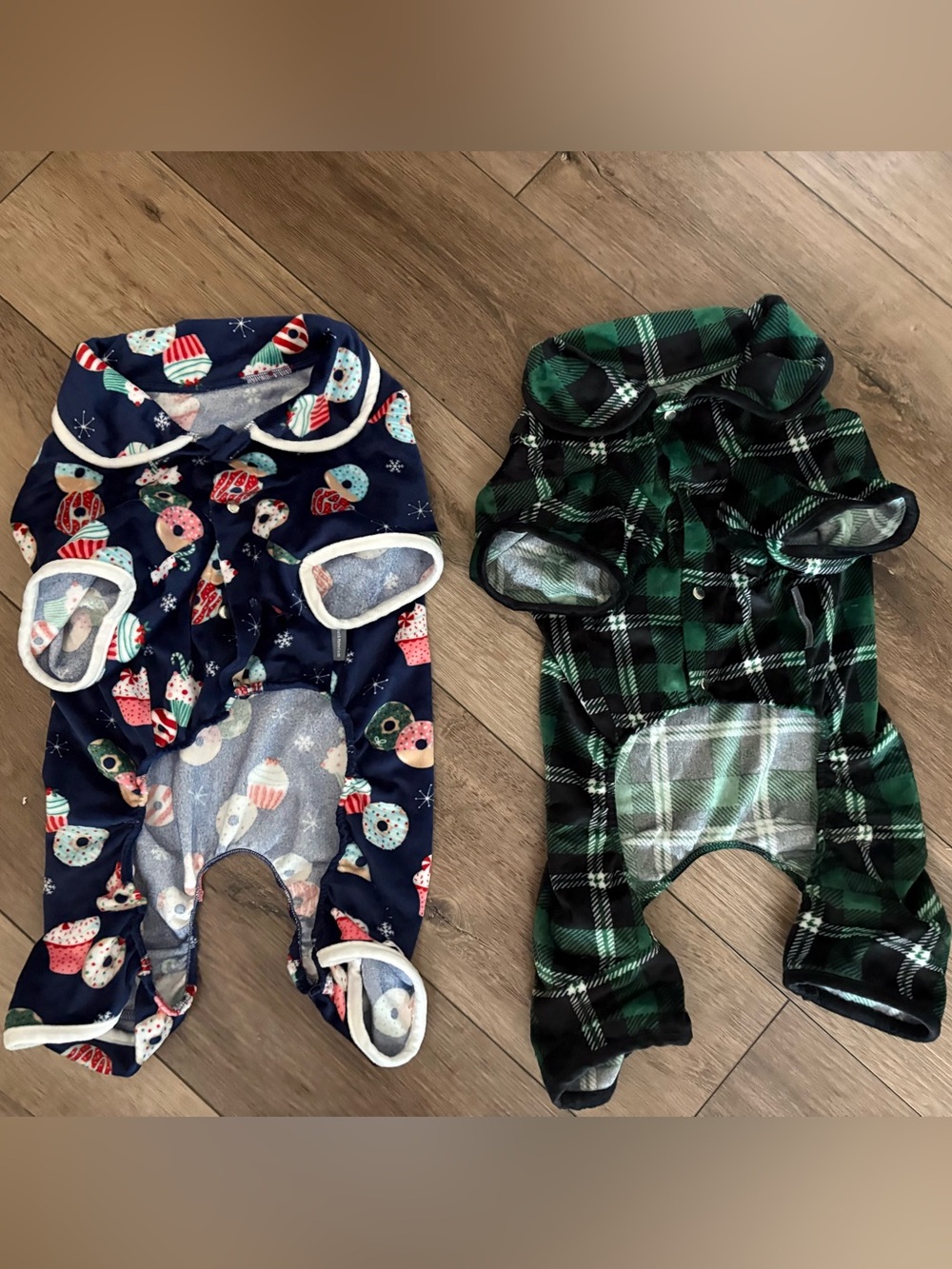 Dogs One-Piece Pajama Romper - Navy Cupcake Print & Green Plaid
